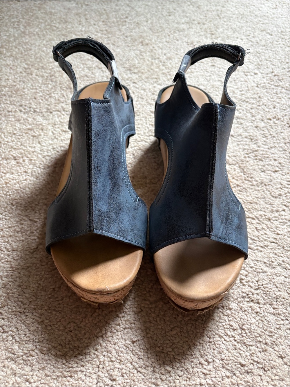 Women's blue Suede Wedge Sandals - Brand Unspecified